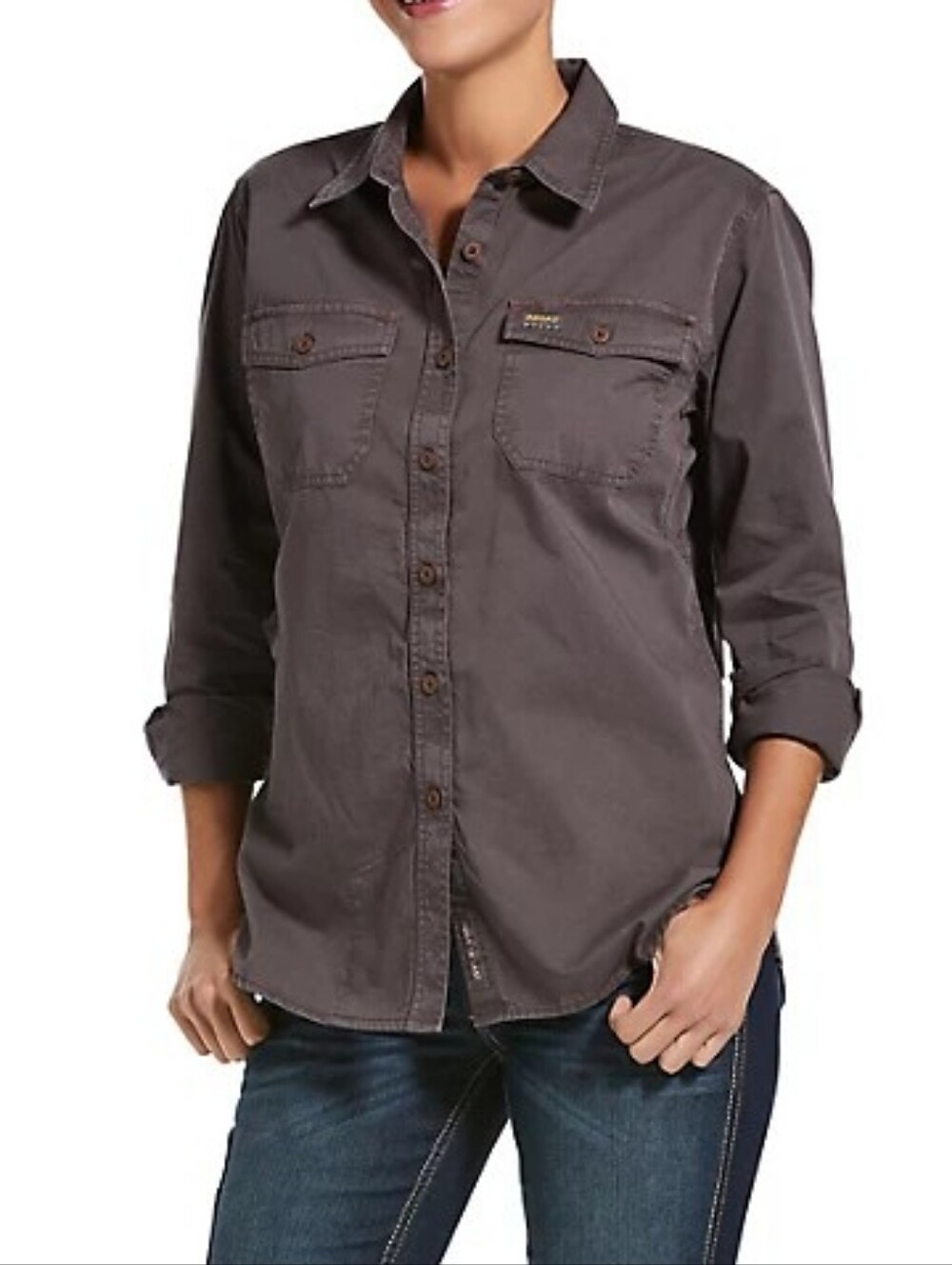 Ariat Rebar 100% Cotton Women's Long-Sleeve Button-Down Shirt in Charcoal
